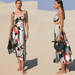Cult Gaia Robin Linen-Blend Midi Dress Dark Lava